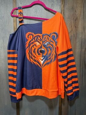 Chicago Bears Fan Blue Orange Bear Long Sleeve Fashion Top Women’s Size XL NWOT